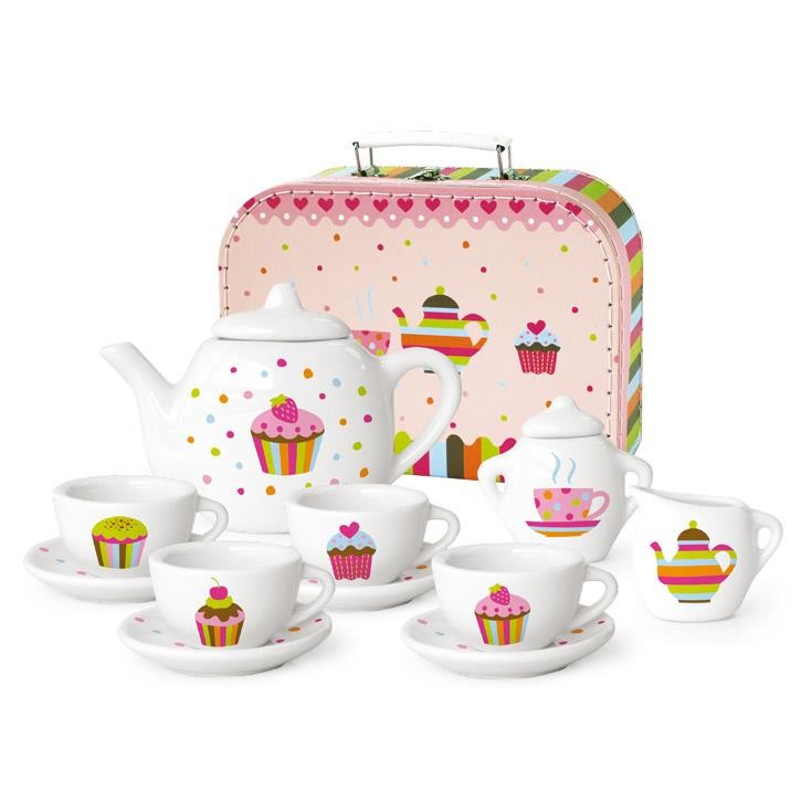 Aurich Porzellan Tee-Set Cup Cake mit 12tlg. Koffer aus Karton, 3+