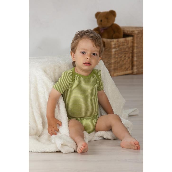 Cosilana Baby Body kurzarm aus Wolle/Seide geringelt