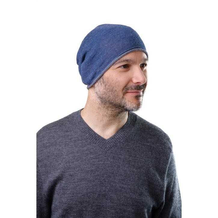 De Colores Mütze mit Rollrand sturmblau/grau zweifarbig Jersey