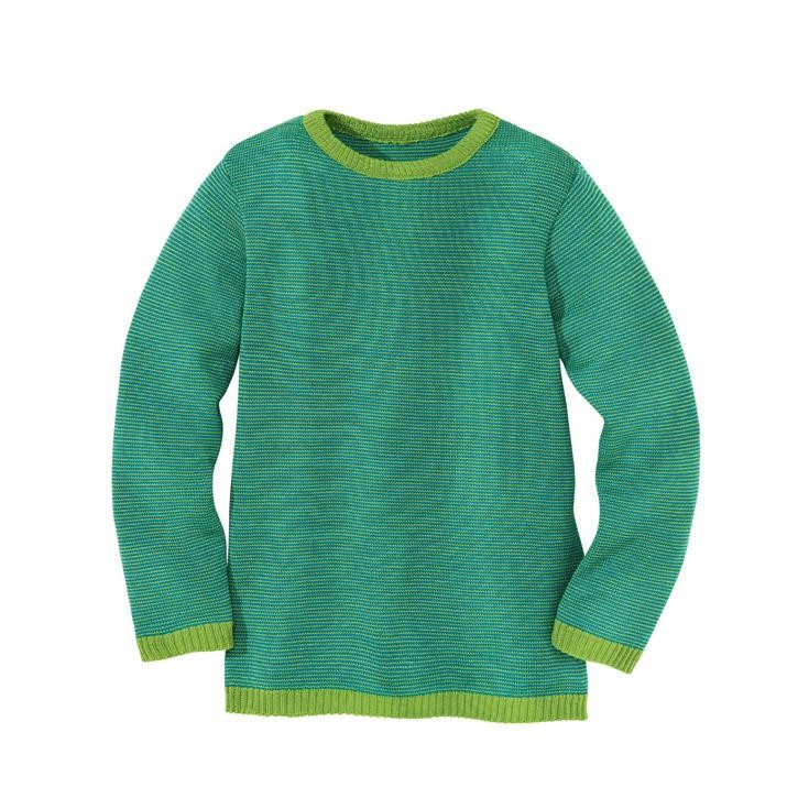 Disana Basic-Pullover Vorsaison, grün-blau bio-Schurwolle