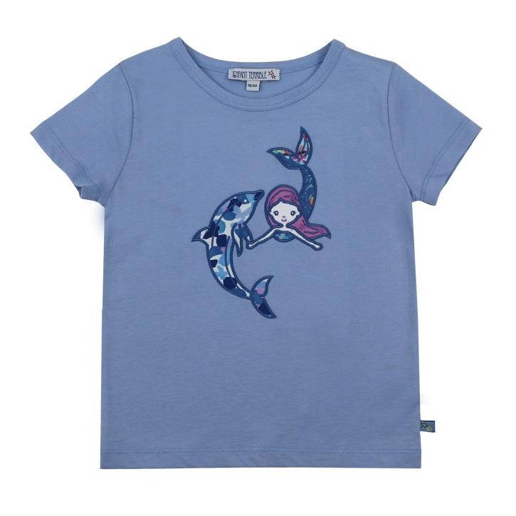 Enfant Terrible Kurzarmshirt mit Meerjungfrau und Delfin Stickerei 086/092 light sky