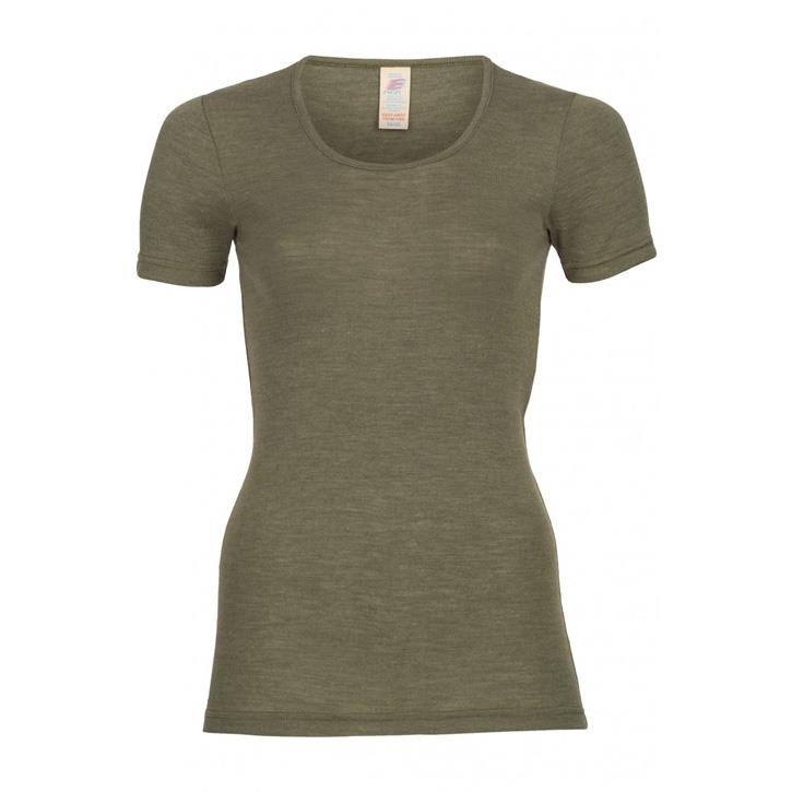Engel Damen-Shirt, kurzarm, Wolle/Seide olive 46/48
