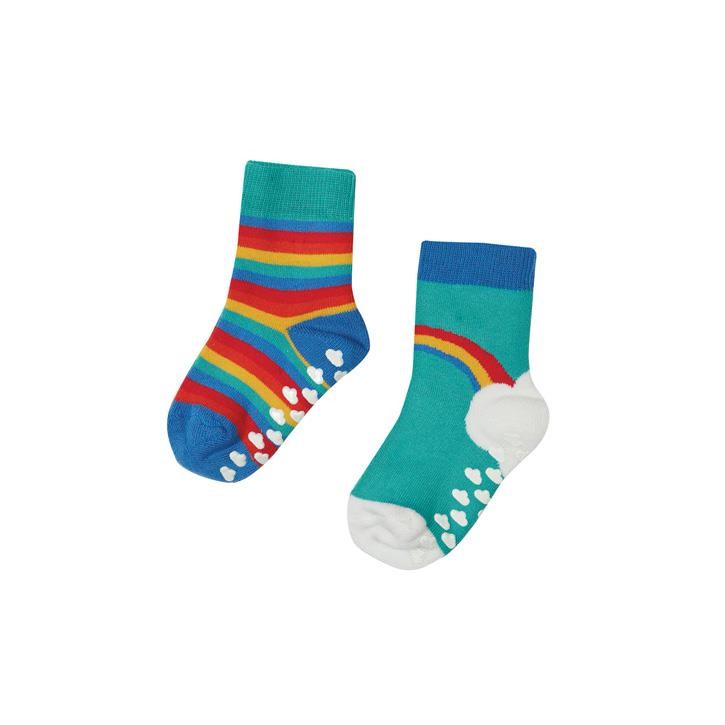 Frugi Grippy Socken 2 Pack 2- 4J Pacific Aqua Rainbow
