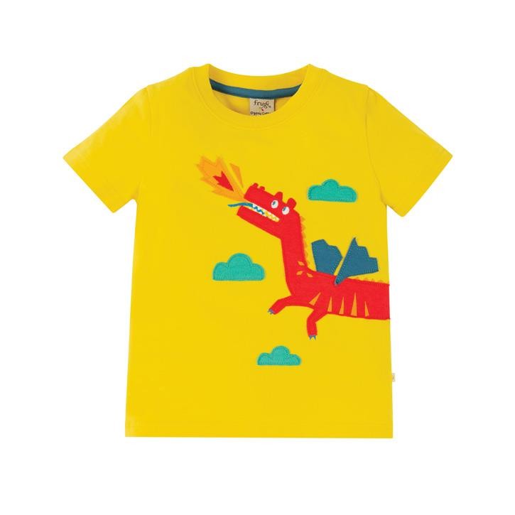 Frugi James Applique T-Shirt  Sunflower/Dragon 3-4J