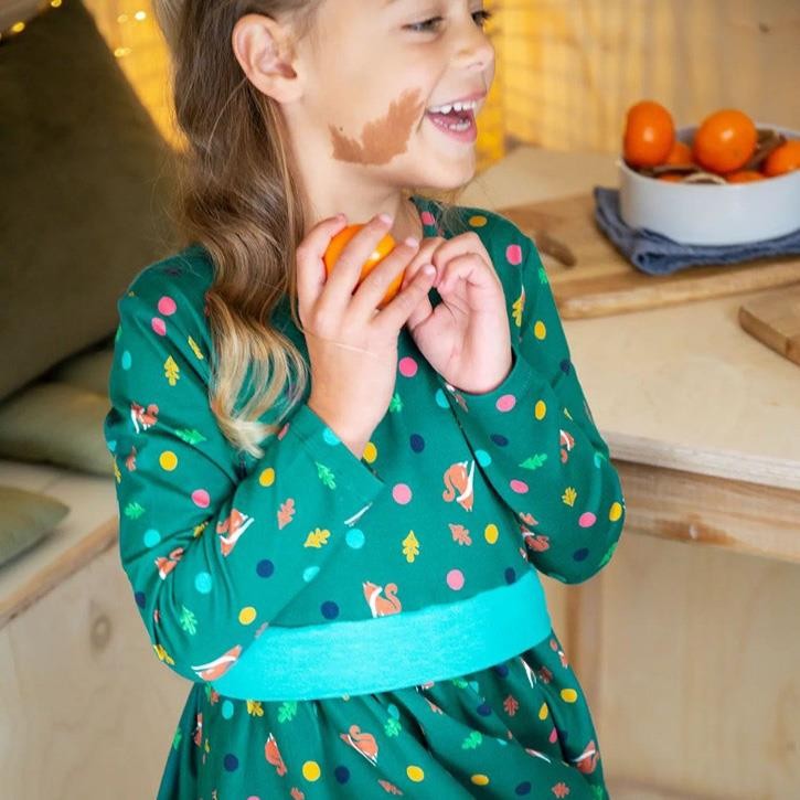 Frugi Party Skater Dress, Forest Foxes