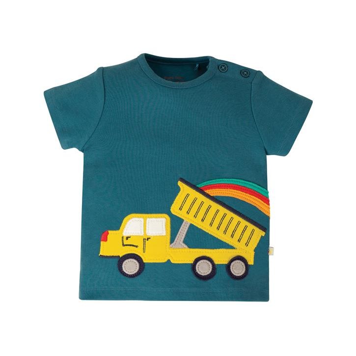 Frugi Scout Applique Top  Steely Blue/Truck