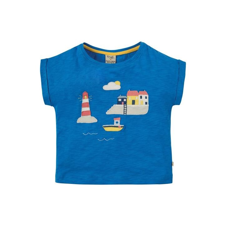 Frugi Sophia Slub T-shirt 3-4J Sail Blue/Harbour Scene