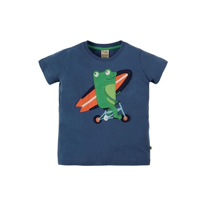 Frugi Stanley Applique T-shirt 3-4J Marine Blue/Frog