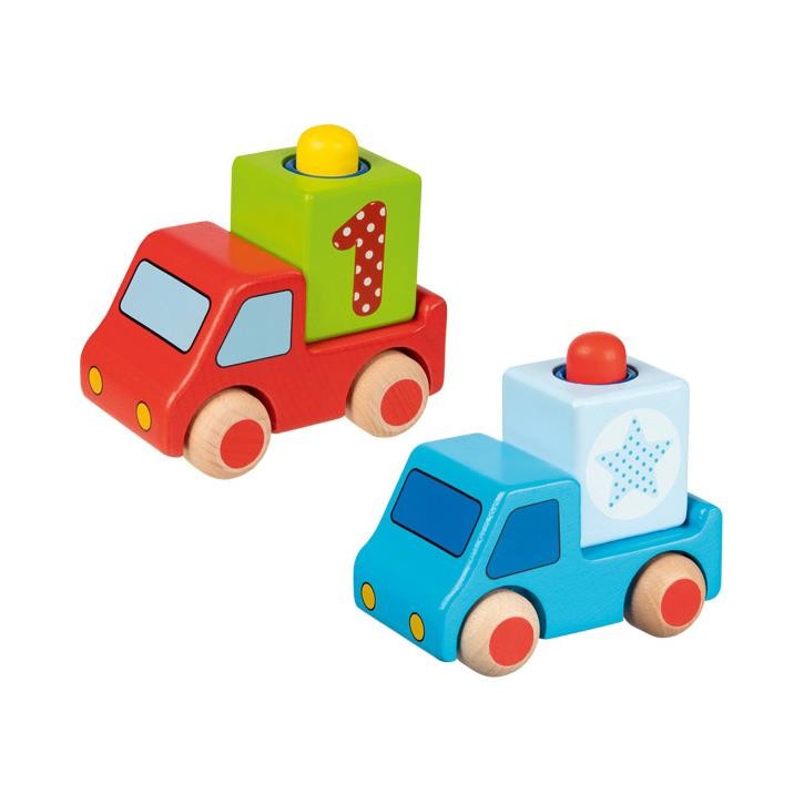 Goki Fahrzeuge mit Hupe, blau 55899 1+ Holz