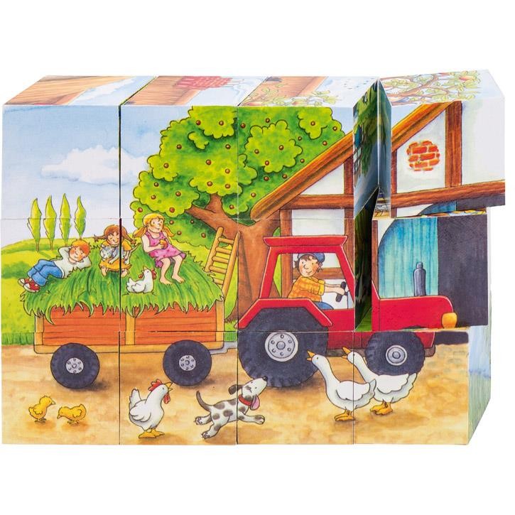 Goki Würfelpuzzle Jahreszeiten auf dem Bauernhof 57839 3+ Holz