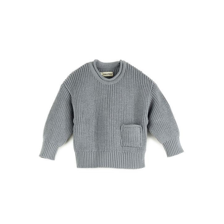 Halfen Grobstrick-Sweater mit Tasche Wolle kbT