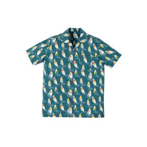 Frugi Grown Ups Hawaiian Shirt  Steely Blue Ride The Waves