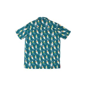 Frugi Grown Ups Hawaiian Shirt  Steely Blue Ride The Waves