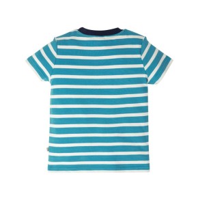 Frugi Sid Applique T-Shirt  Motosu Blue Stripe/Lobster