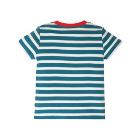 Frugi Sid Applique T-Shirt  Steely Blue Stripe/Fish 6-7J