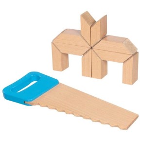 Goki Kinder Säge und Holzbausteine mit Klettverbindungen 2+ Holz