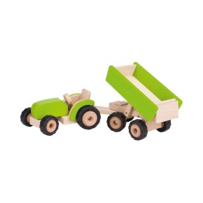 Goki Traktor grün mit Anhänger 55941 3+ Holz