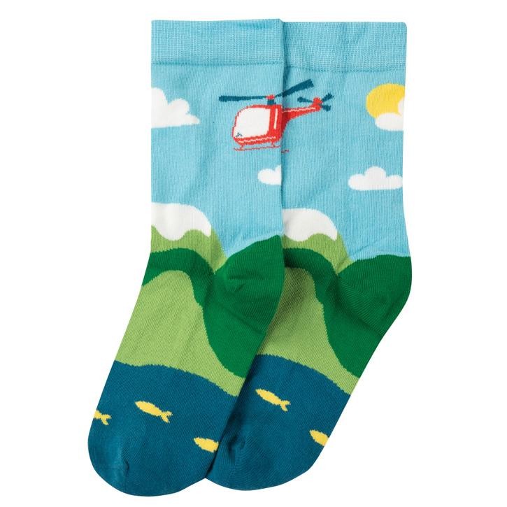 Frugi Big Foot Sock  Bright Sky/Helicoptor