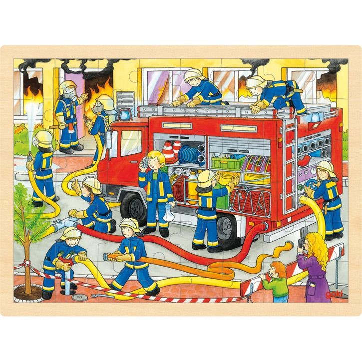 Goki Einlegepuzzle Feuerwehreinsatz 57527 3+ Holz
